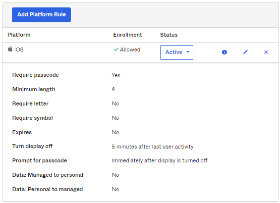 Screen capture of a typical Android rules list