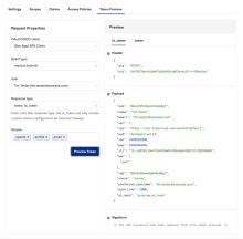 Image of the Token Preview tab of the Authorization Server page.