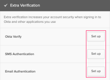 Verification methods available in the Extra Verification section under Settings