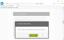 Screen capture of the Remove Okta Verify dialog page