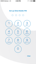 Okta Mobile PIN setting window.