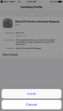 Okta OTA Device Attribute Request installation page.