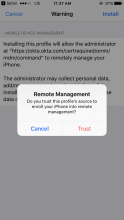 Remove Management screen for confirming the secure profile's source.