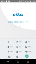 Okta Mobile PIN setting page.