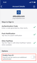 Biometrics turned off in Okta Verify