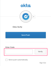 Where to enter the Okta Verify generated code in authentication prompt