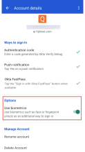 Disabling biometrics in Okta Verify