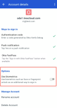 Biometrics turned off in Okta Verify