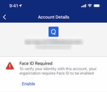 Image of an Okta Verify message that appears when Face ID is required