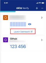Launch Dashboard link in Okta Verify