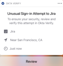 Okta Verify push notification when an unusual sign-in attempt is detected