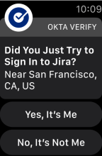 Okta Verify push notification on an Apple watch.