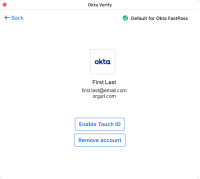 The screenshot shows the Default for Okta FastPass indicator for macOS devices.