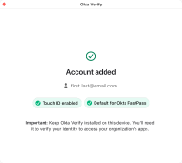 Account successfully added to Okta Verify for macOS