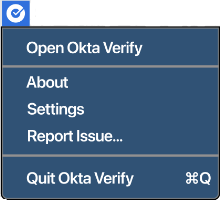 The image shows the Okta Verify menu for macOS.