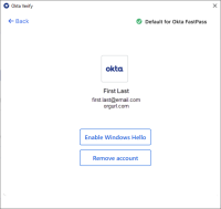 The screenshot shows the Default for Okta FastPass indicator for Windows devices.