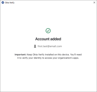 Account successfully added to Okta Verify for Windows