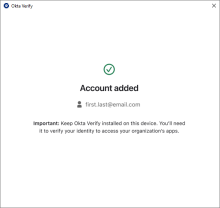 Account successfully added to Okta Verify for Windows