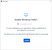 The image shows an Enable Windows Hello screen for Windows