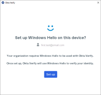 The image shows the Set up Windows Hello on this device screen for Windows.