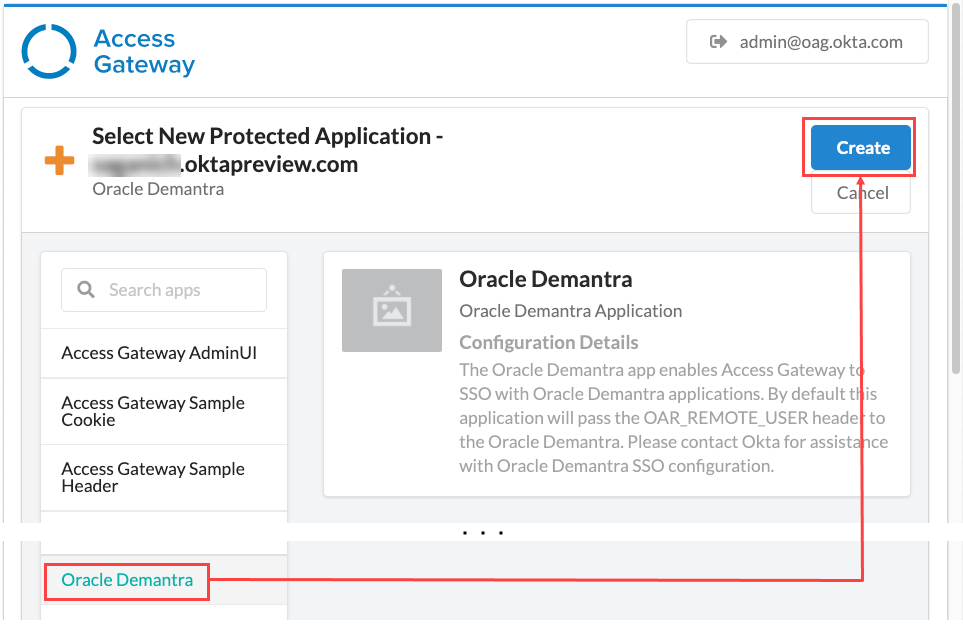 Select Oracle Agile PLM app and click create.