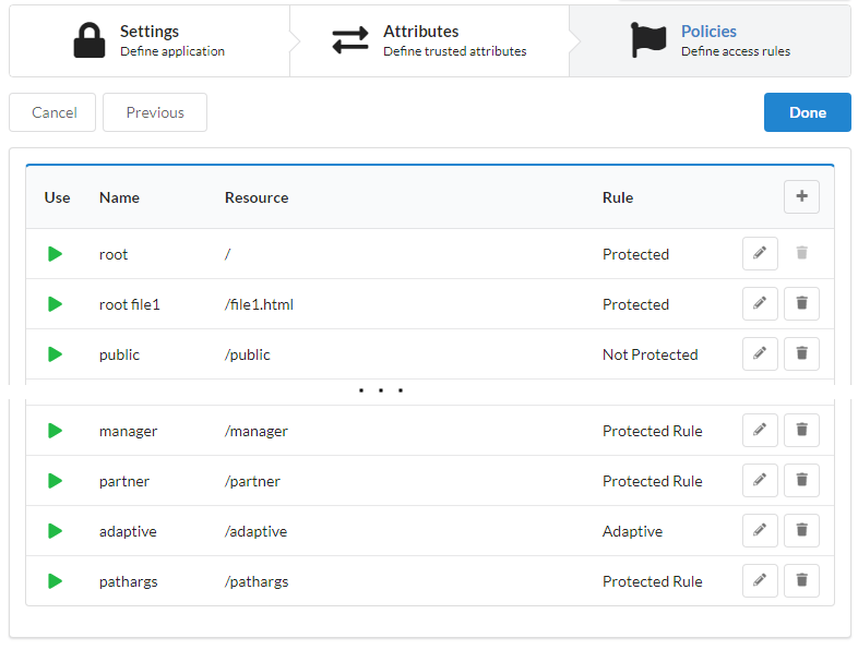 Example policies predefined with sample policy application.