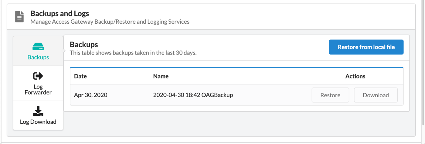 The settings tab allows you to specify global Access Gateway settings, including your Okta org identity provider, Kerberos, Auth module and Data store settings.