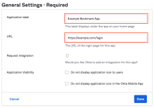 Image that shows the application label and URL fields that must be populated.