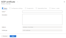 The image shows the Microsoft Endpoint Configuration Manager SCEP certificate screen.